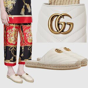 GUCCI SHOES PILAR FLAT WHITE ESPADRILLE CHARLOTTE SLIDE G LOGO